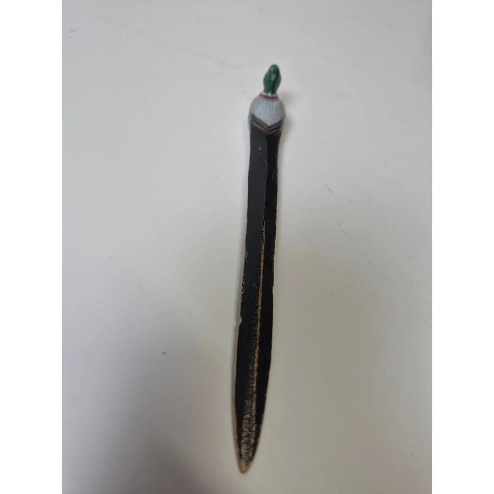Vintage Hand Painted Wooden Mallard Duck Letter Opener Rustic Desk Accessory 7.5